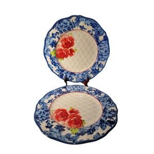Pioneer Woman Heritage Floral Dinner Plates Set of 2 Blue Red Scallop Edge